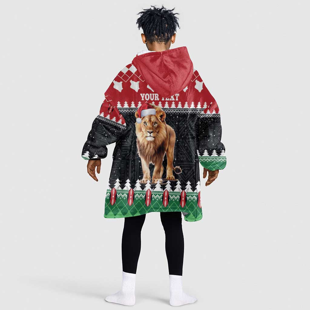 Personalized Kenya Christmas Kid Wearable Blanket Hoodie Lion Santa - Heri Ya Krismasi!