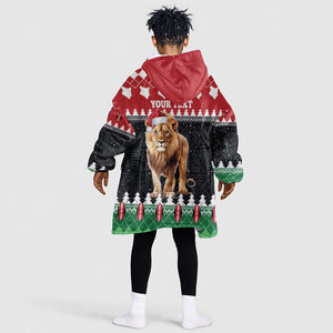 Personalized Kenya Christmas Kid Wearable Blanket Hoodie Lion Santa - Heri Ya Krismasi!