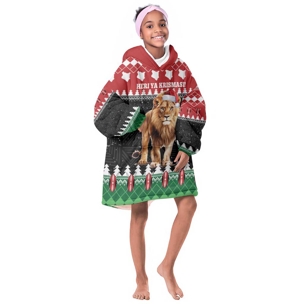 Personalized Kenya Christmas Kid Wearable Blanket Hoodie Lion Santa - Heri Ya Krismasi!