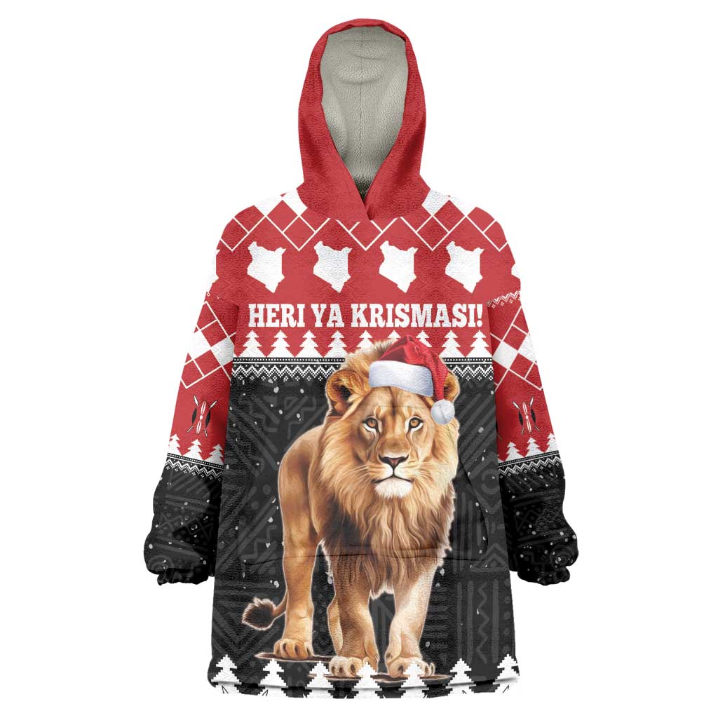 Personalized Kenya Christmas Kid Wearable Blanket Hoodie Lion Santa - Heri Ya Krismasi!