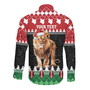Personalized Kenya Christmas Long Sleeve Button Shirt Lion Santa - Heri Ya Krismasi!