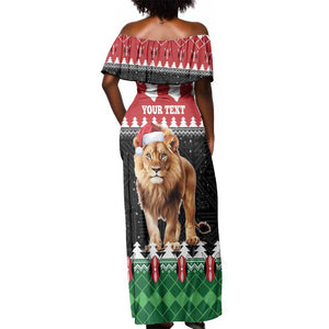 Personalized Kenya Christmas Off Shoulder Maxi Dress Lion Santa - Heri Ya Krismasi!