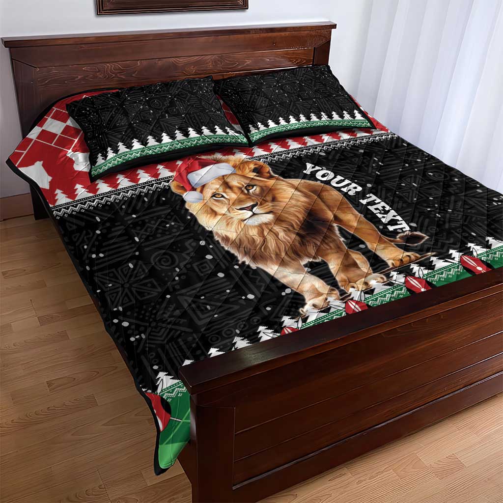 Personalized Kenya Christmas Quilt Bed Set Lion Santa - Heri Ya Krismasi!