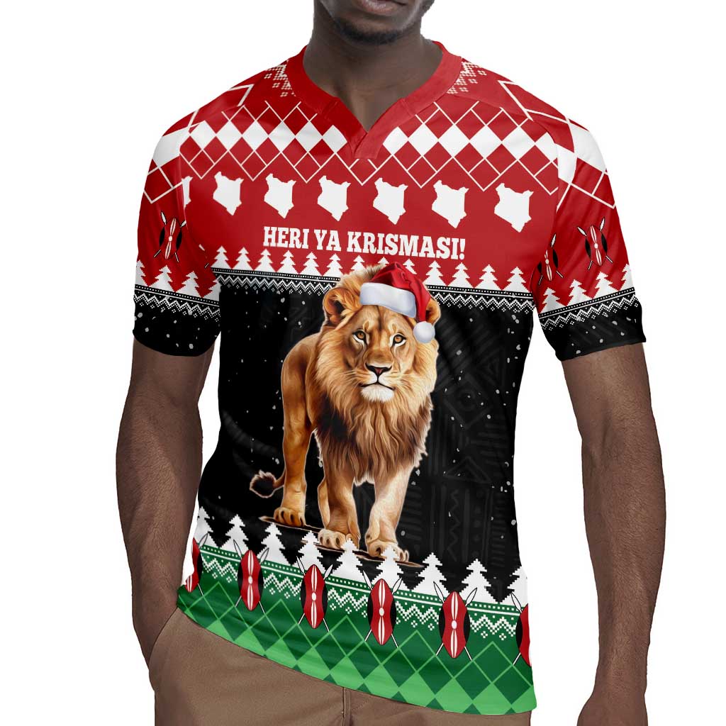 Personalized Kenya Christmas Rugby Jersey Lion Santa - Heri Ya Krismasi!