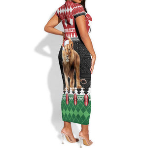 Personalized Kenya Christmas Short Sleeve Bodycon Dress Lion Santa - Heri Ya Krismasi! LT14