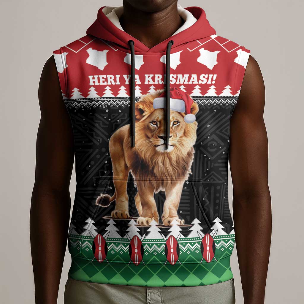 Personalized Kenya Christmas Sleeveless Hoodie Lion Santa - Heri Ya Krismasi! - African Pride