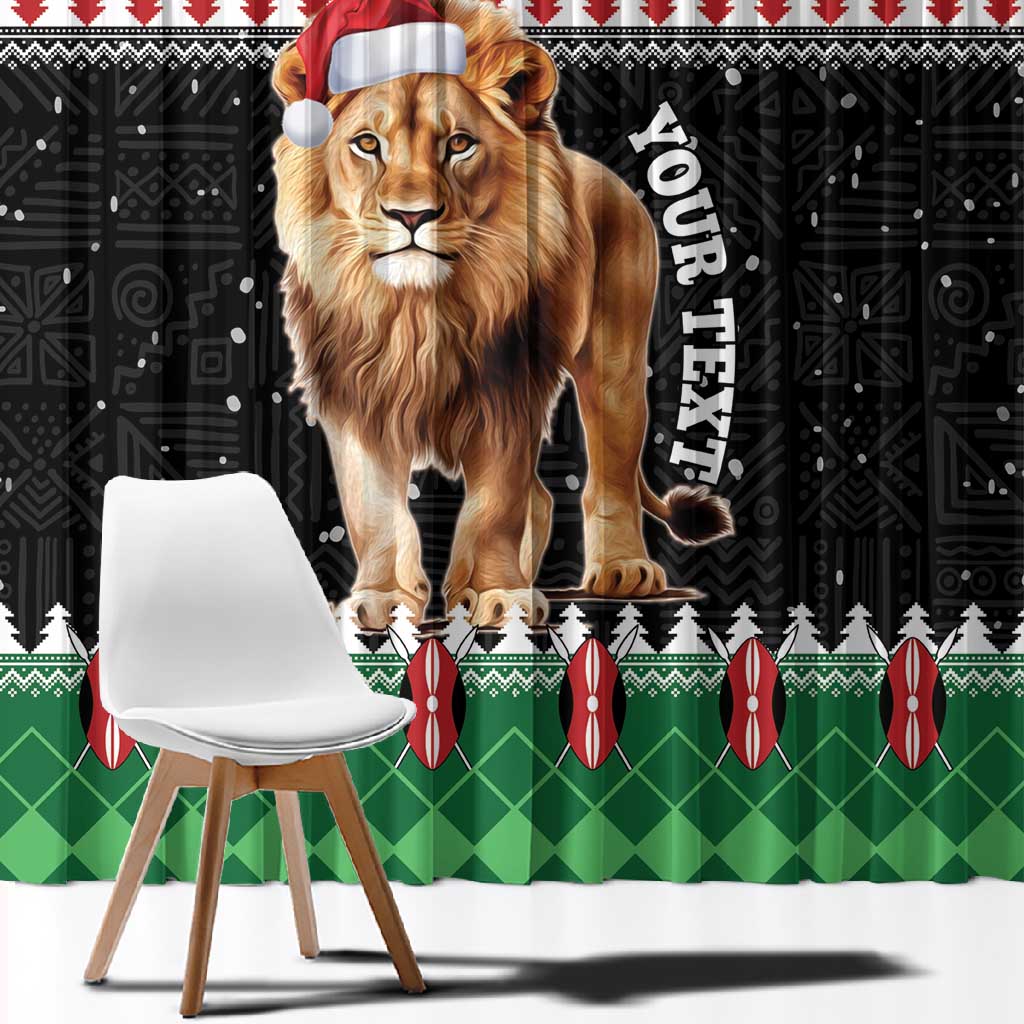 Personalized Kenya Christmas Window Curtain Lion Santa - Heri Ya Krismasi!