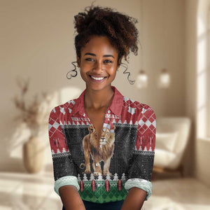 Personalized Kenya Christmas Women Casual Shirt Lion Santa - Heri Ya Krismasi! LT14