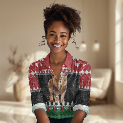 Personalized Kenya Christmas Women Casual Shirt Lion Santa - Heri Ya Krismasi! LT14