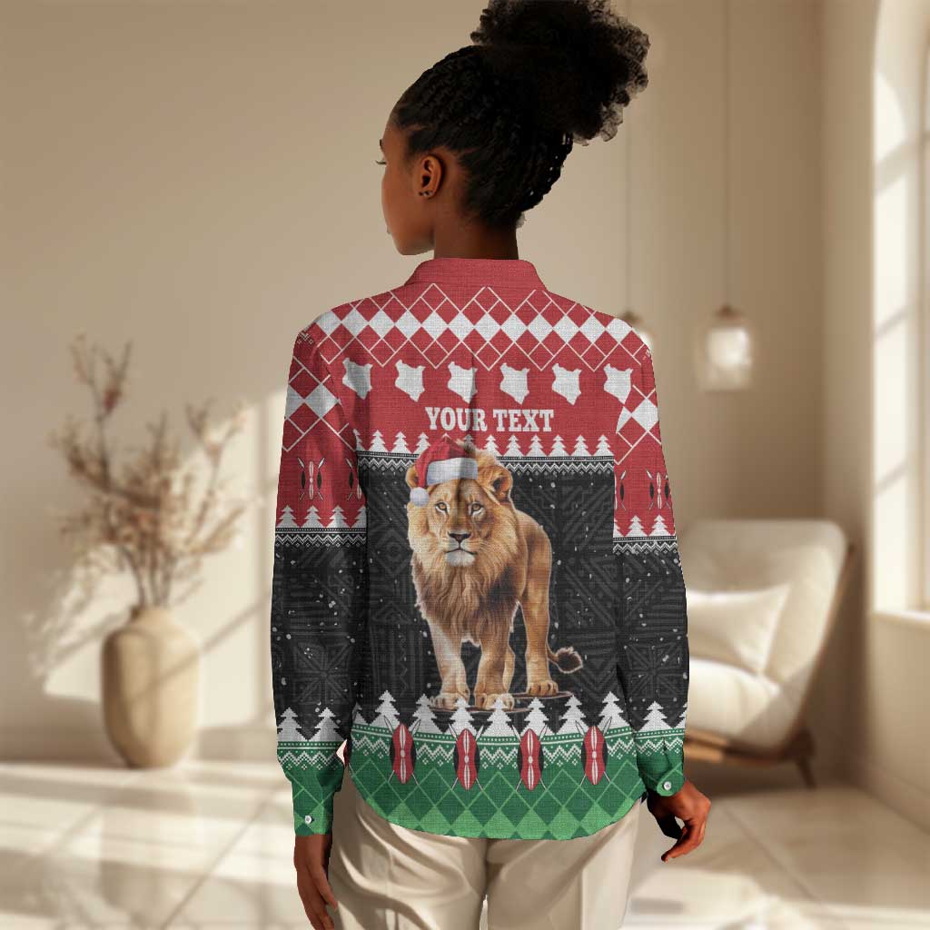 Personalized Kenya Christmas Women Casual Shirt Lion Santa - Heri Ya Krismasi! LT14