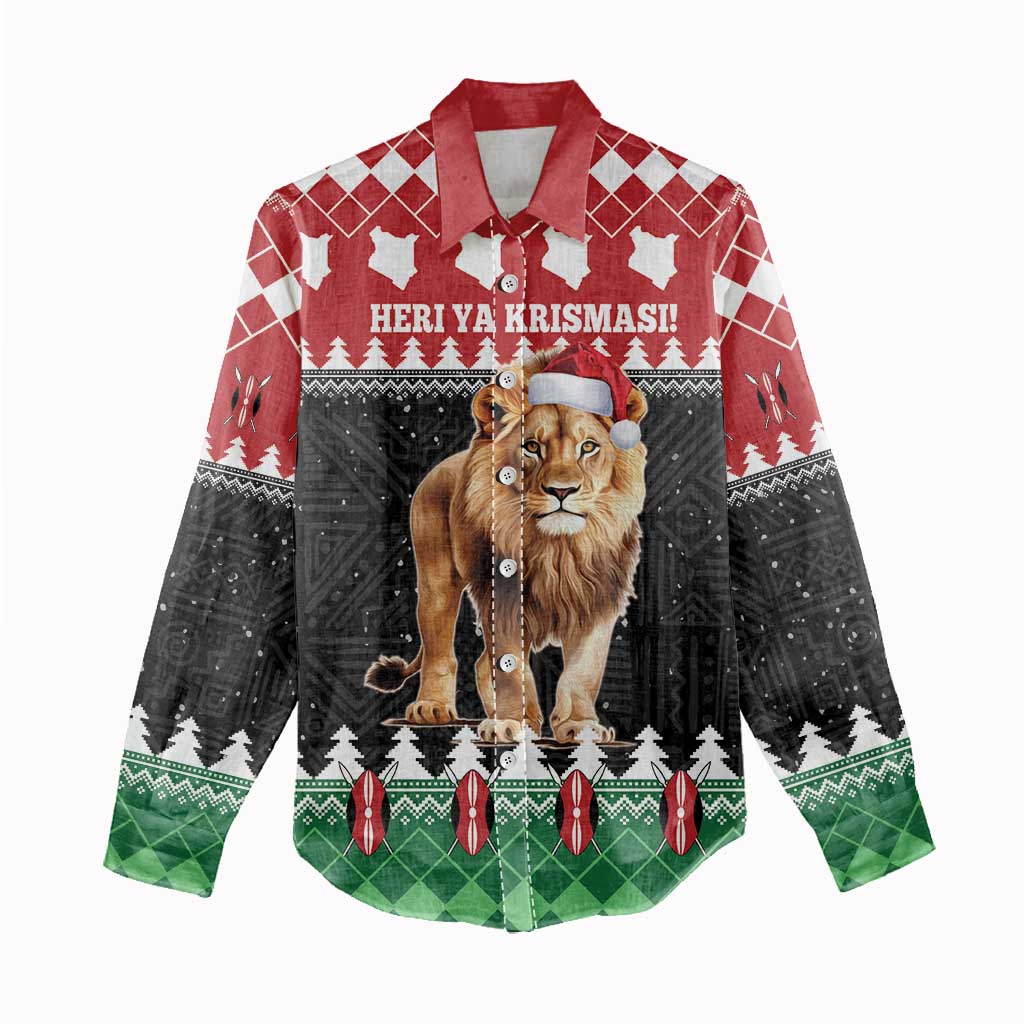 Personalized Kenya Christmas Women Casual Shirt Lion Santa - Heri Ya Krismasi! LT14