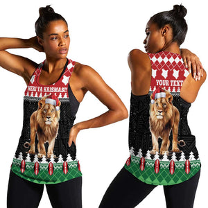 Personalized Kenya Christmas Women Racerback Tank Lion Santa - Heri Ya Krismasi!