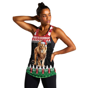 Personalized Kenya Christmas Women Racerback Tank Lion Santa - Heri Ya Krismasi!