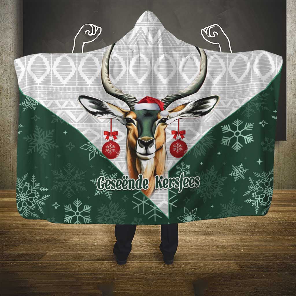 South Africa Springboks Christmas Hooded Blanket Bokke Santa - Geseende Kersfees