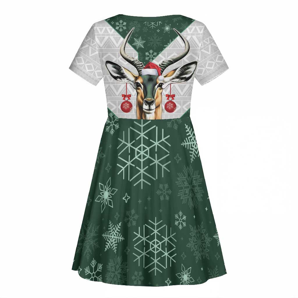South Africa Springboks Christmas Kid Short Sleeve Dress Bokke Santa - Geseende Kersfees