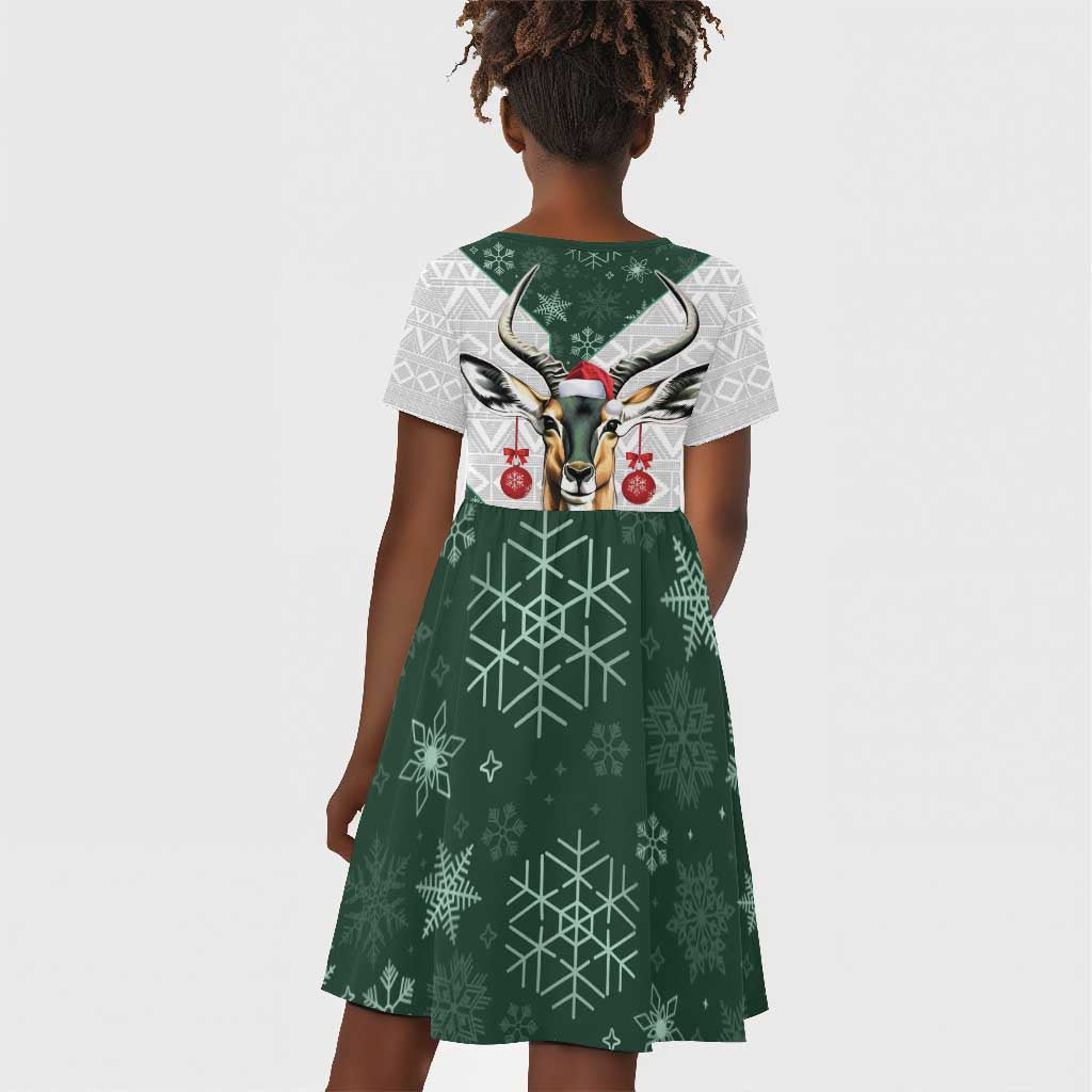 South Africa Springboks Christmas Kid Short Sleeve Dress Bokke Santa - Geseende Kersfees