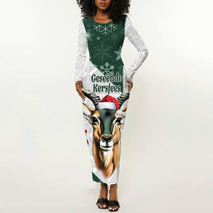 South Africa Springboks Christmas Long Sleeve Bodycon Dress Bokke Santa - Geseende Kersfees LT14