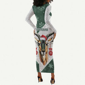 South Africa Springboks Christmas Long Sleeve Bodycon Dress Bokke Santa - Geseende Kersfees LT14