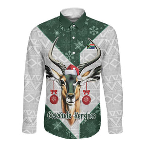 South Africa Springboks Christmas Long Sleeve Button Shirt Bokke Santa - Geseende Kersfees