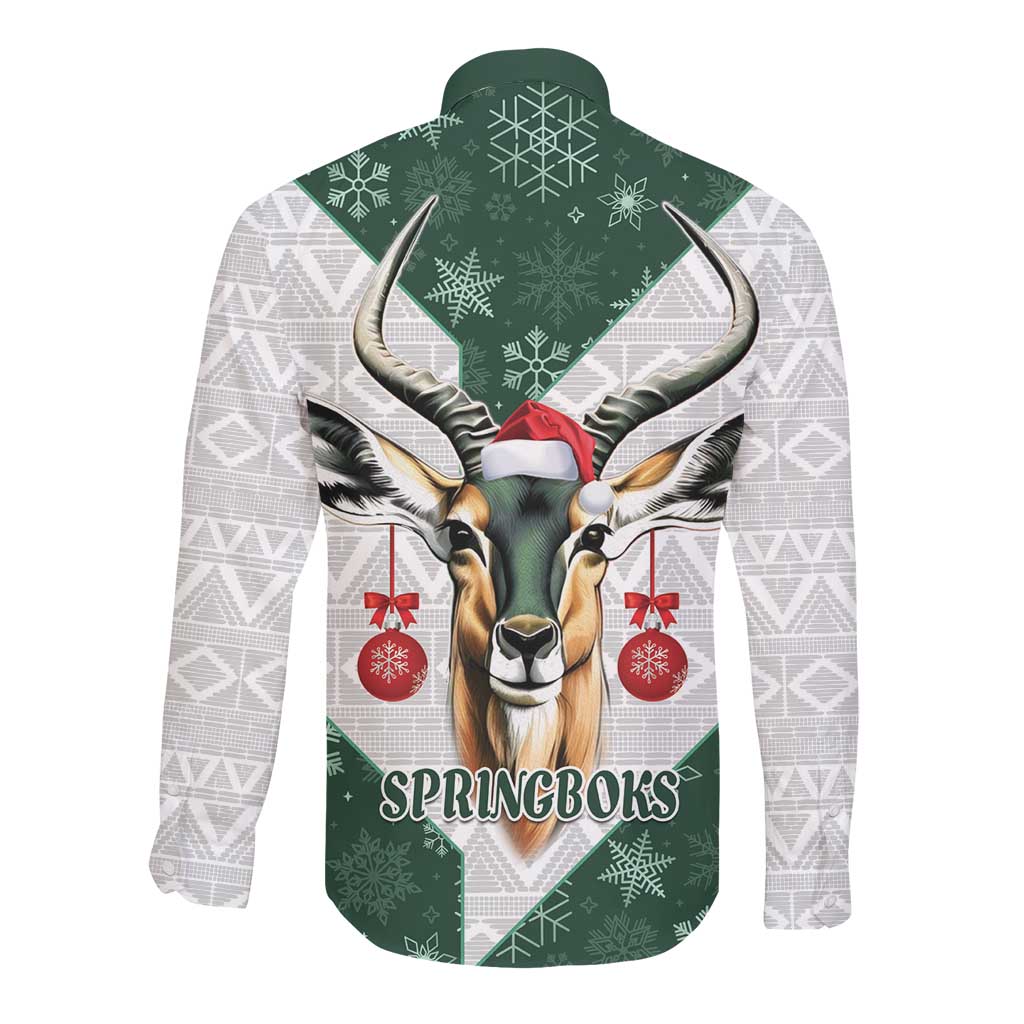 South Africa Springboks Christmas Long Sleeve Button Shirt Bokke Santa - Geseende Kersfees