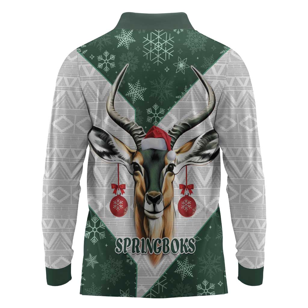 South Africa Springboks Christmas Long Sleeve Polo Shirt Bokke Santa - Geseende Kersfees