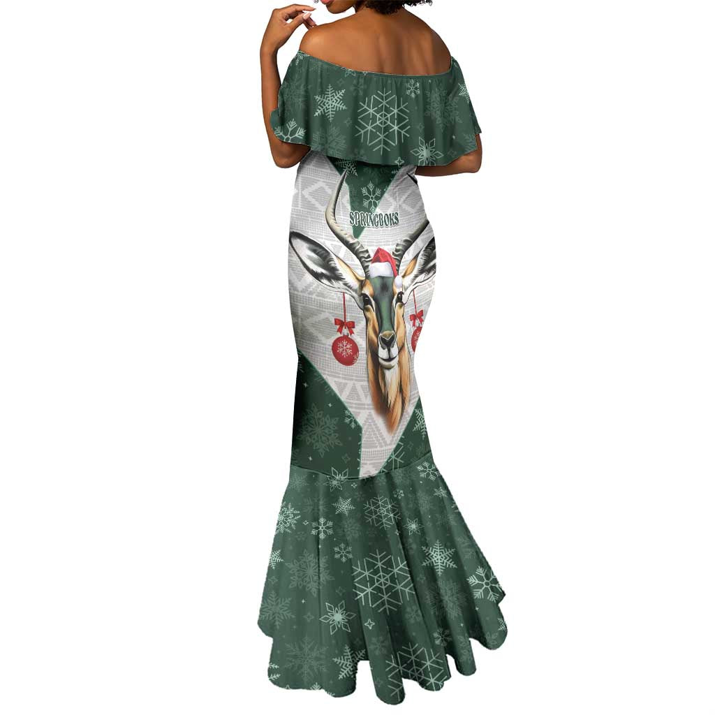 South Africa Springboks Christmas Mermaid Dress Bokke Santa - Geseende Kersfees