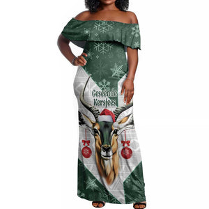 South Africa Springboks Christmas Off Shoulder Maxi Dress Bokke Santa - Geseende Kersfees