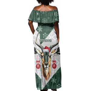 South Africa Springboks Christmas Off Shoulder Maxi Dress Bokke Santa - Geseende Kersfees