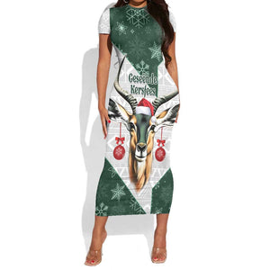 South Africa Springboks Christmas Short Sleeve Bodycon Dress Bokke Santa - Geseende Kersfees LT14