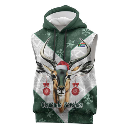 South Africa Springboks Christmas Sleeveless Hoodie Bokke Santa - Geseende Kersfees - African Pride