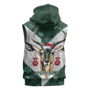 South Africa Springboks Christmas Sleeveless Hoodie Bokke Santa - Geseende Kersfees - African Pride