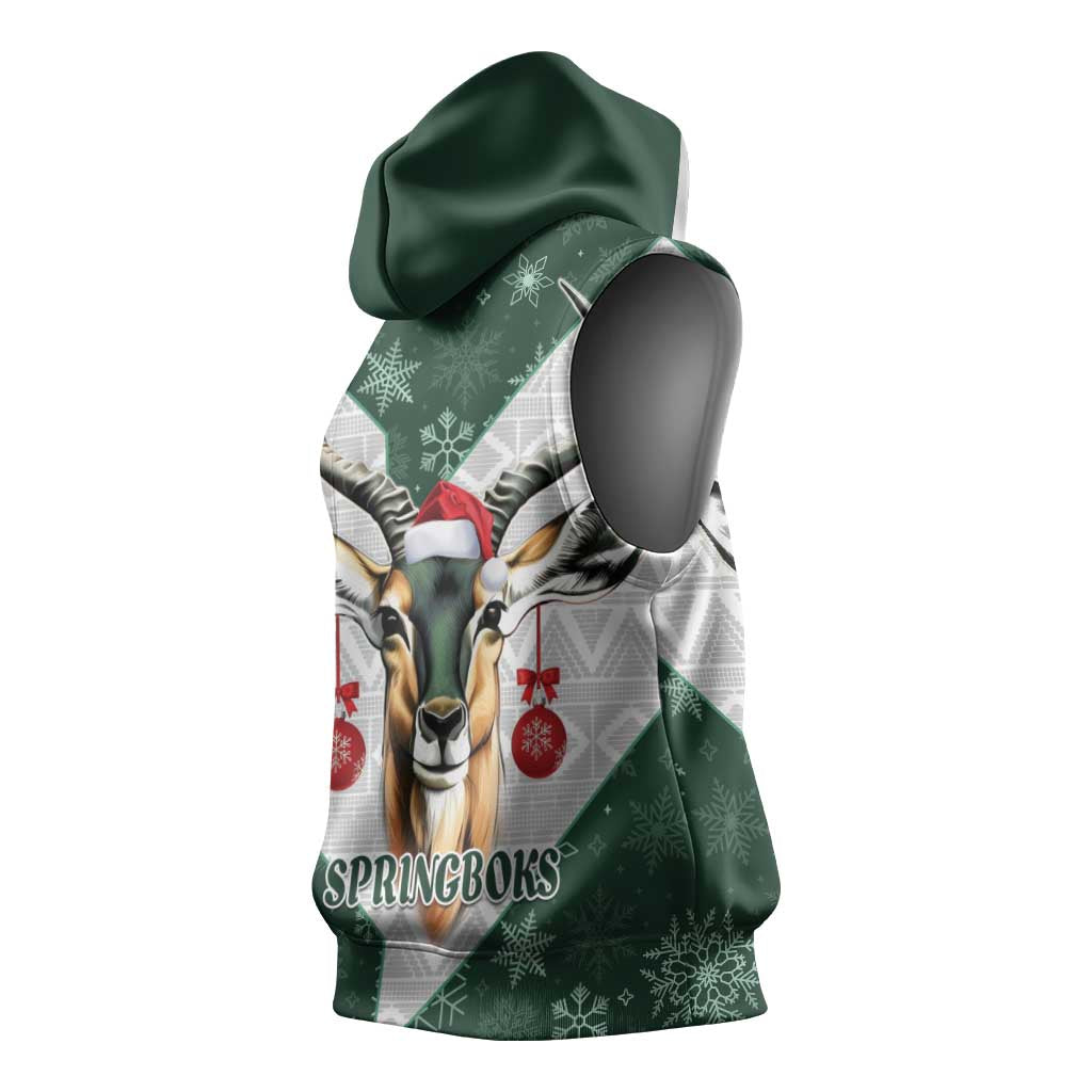 South Africa Springboks Christmas Sleeveless Hoodie Bokke Santa - Geseende Kersfees - African Pride