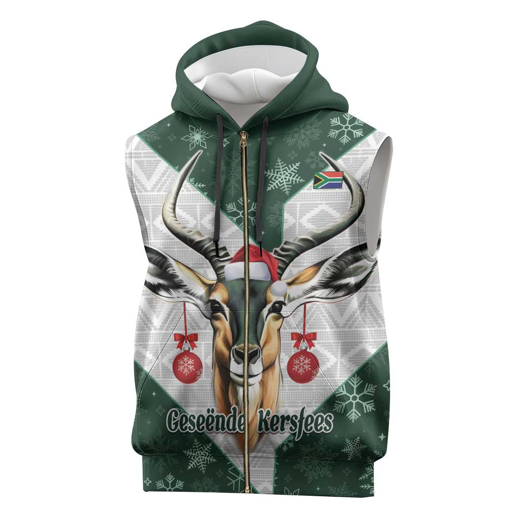 South Africa Springboks Christmas Sleeveless Zip Hoodie Bokke Santa - Geseende Kersfees - African Pride