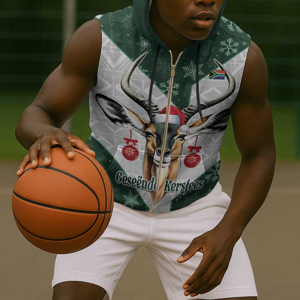 South Africa Springboks Christmas Sleeveless Zip Hoodie Bokke Santa - Geseende Kersfees - African Pride