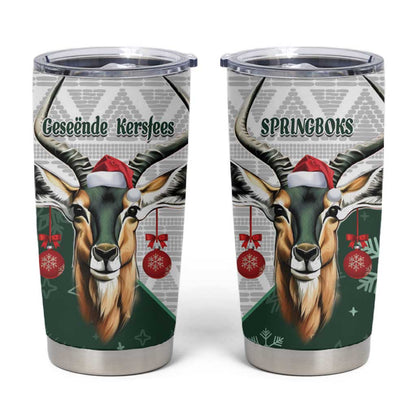 South Africa Springboks Christmas Tumbler Cup Bokke Santa - Geseende Kersfees