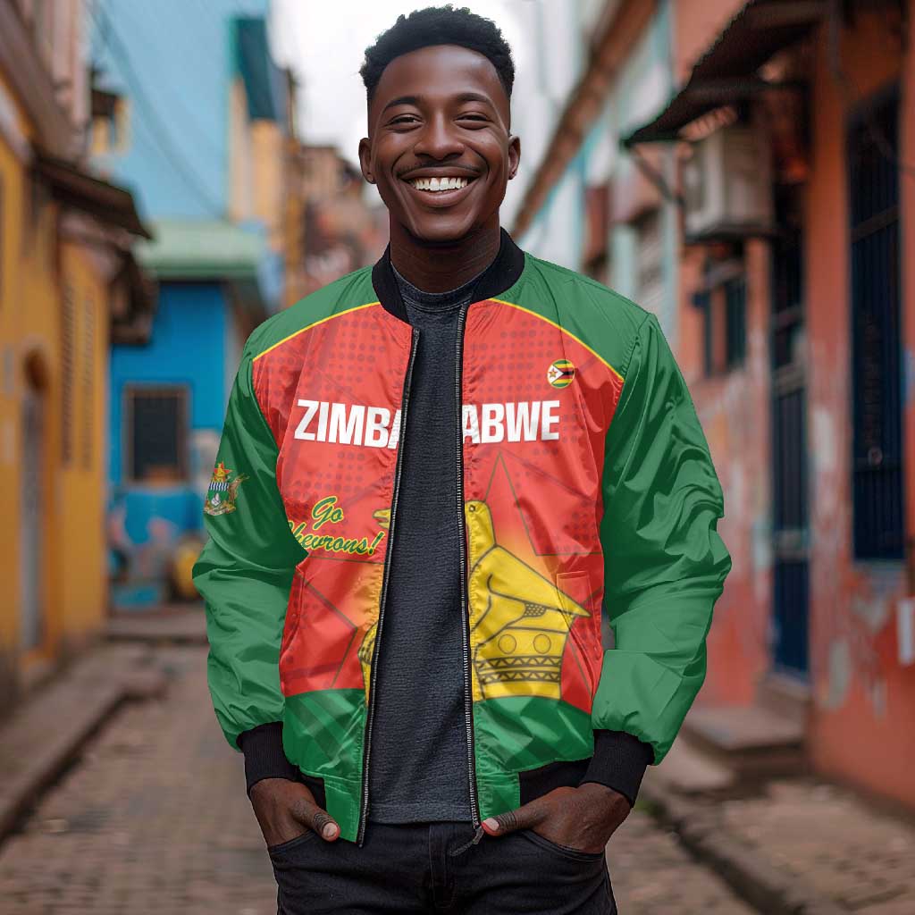 Afro Cricket Zimbabwe Custom Bomber Jacket Go Chevrons 2003 Color - African Pride