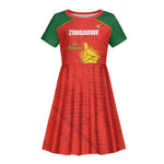 Afro Cricket Zimbabwe Custom Kid Short Sleeve Dress Go Chevrons 2003 Color - African Pride