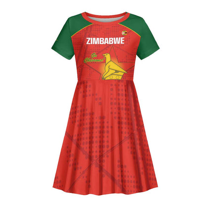 Afro Cricket Zimbabwe Custom Kid Short Sleeve Dress Go Chevrons 2003 Color - African Pride