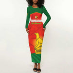 Afro Cricket Zimbabwe Custom Long Sleeve Bodycon Dress Go Chevrons 2003 Color - African Pride