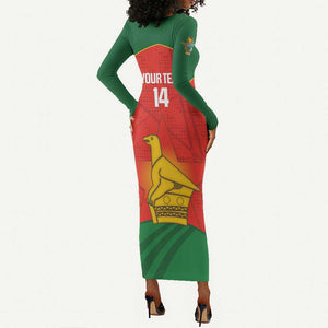 Afro Cricket Zimbabwe Custom Long Sleeve Bodycon Dress Go Chevrons 2003 Color - African Pride