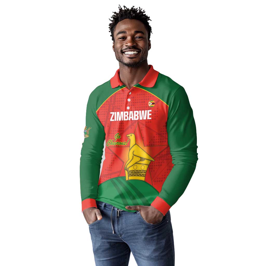 Afro Cricket Zimbabwe Custom Long Sleeve Polo Shirt Go Chevrons 2003 Color - African Pride