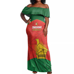 Afro Cricket Zimbabwe Custom Off Shoulder Maxi Dress Go Chevrons 2003 Color - African Pride