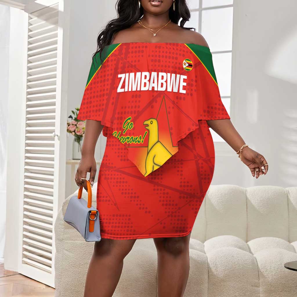 Afro Cricket Zimbabwe Custom Off Shoulder Short Dress Go Chevrons 2003 Color - African Pride