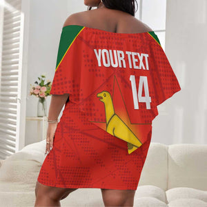 Afro Cricket Zimbabwe Custom Off Shoulder Short Dress Go Chevrons 2003 Color - African Pride