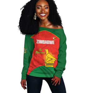 Afro Cricket Zimbabwe Custom Off Shoulder Sweater Go Chevrons 2003 Color - African Pride
