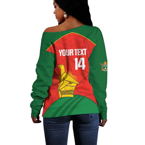 Afro Cricket Zimbabwe Custom Off Shoulder Sweater Go Chevrons 2003 Color - African Pride