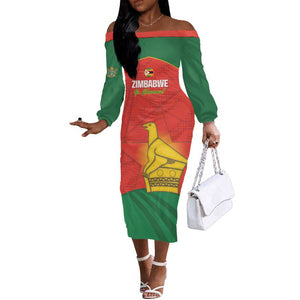 Afro Cricket Zimbabwe Custom Off The Shoulder Long Sleeve Dress Go Chevrons 2003 Color - African Pride