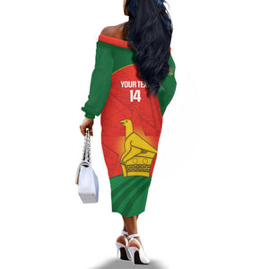 Afro Cricket Zimbabwe Custom Off The Shoulder Long Sleeve Dress Go Chevrons 2003 Color - African Pride