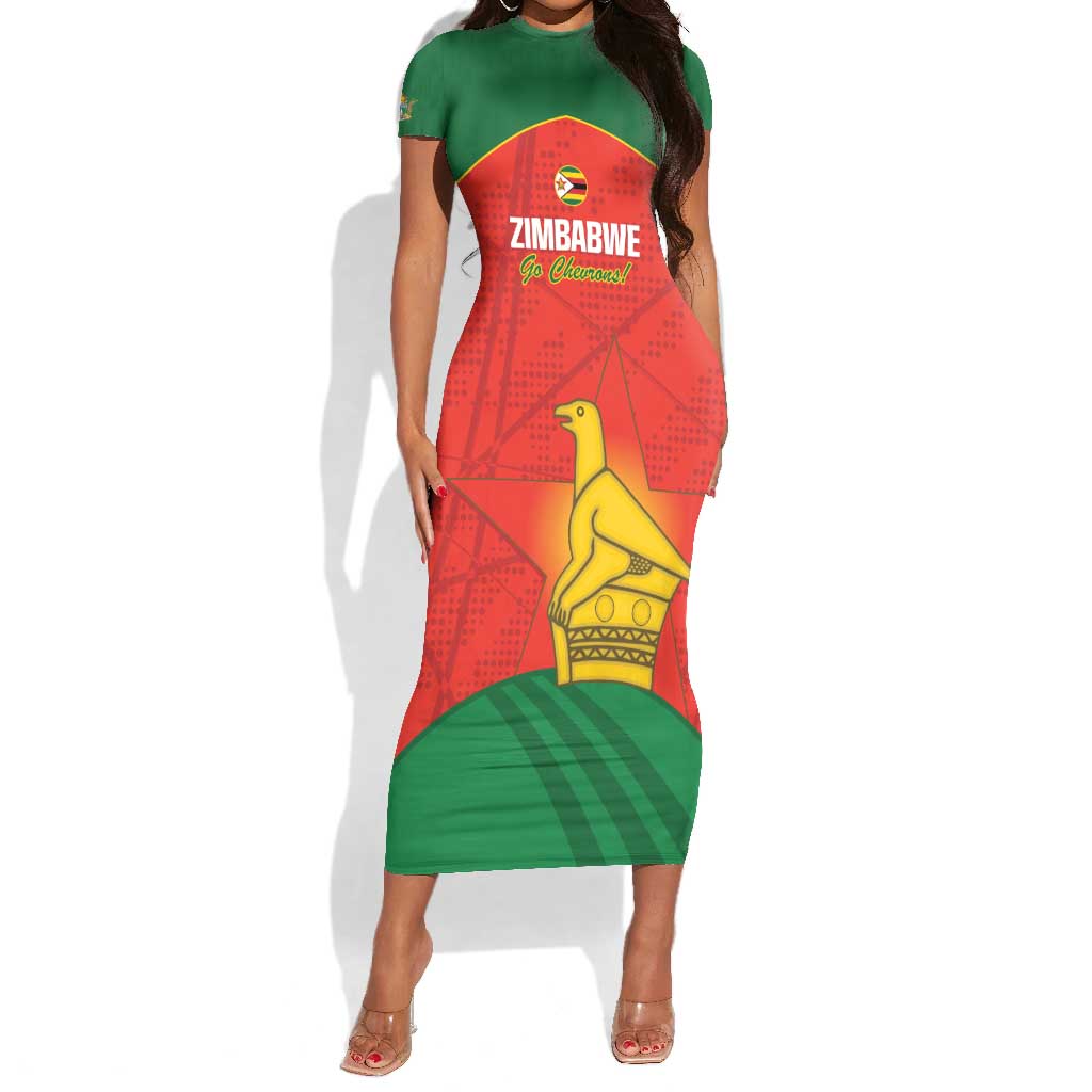 Afro Cricket Zimbabwe Custom Short Sleeve Bodycon Dress Go Chevrons 2003 Color - African Pride