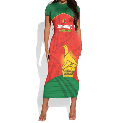 Afro Cricket Zimbabwe Custom Short Sleeve Bodycon Dress Go Chevrons 2003 Color - African Pride
